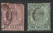 Gibraltar  1906  6d + 1/- used