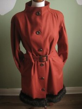 M&S PRINCESS COAT 12 orange fit flare belt PER UNA SPEZIALE WOOL FUR skater