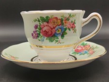 Vintage Colclough Cup & Saucer – Bone China, Floral on Pale Green, England