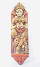 Asian Old Indian Temple Figure Temple Guardian Drums Colored Wood