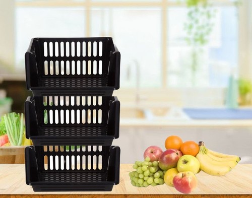 Black stacking storage baskets - black,