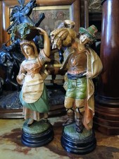 Vintage Victorian-style Figurines Of Man & Lady W/Harvest Theme, 14” 