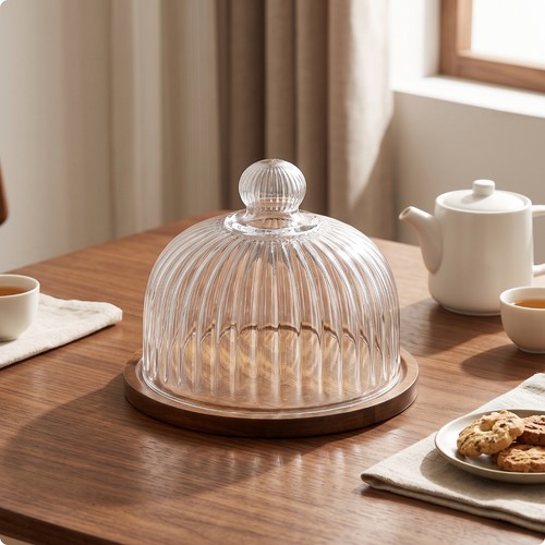 Cake dome with - wooden, tray