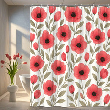 Floral Shower Curtain with Red