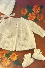 Baby Knitting Pattern For  Matinee Coat,Bonnet & Bootees in DK to fit 18-19" G44