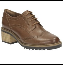 Clarks Brogues Womens 7 Tan Leather Lace Up Shoes Oxford Chunky Heeled Smart VGC