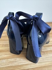 Dark Navy Patent Court Shoes UK8 EU42 Bow Detail Worn Once Excellent