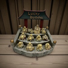 Lucky Buddha 12 Miniature Statue Figurine Set Temple Shrine Buddhist Display