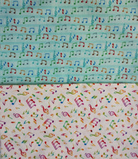 Vintage Music Note Fabric x2 Cotton Retro 110cm x 50cm