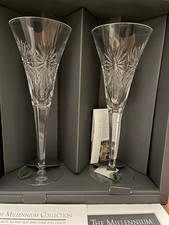 Pair Waterford Crystal Toasting Flutes Millennium 'Prosperity' Presentation Box