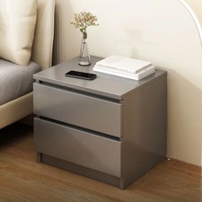 Grey Wooden Bedside Table Cabinet 2 Drawers Nightstand Bedroom Storage Furniture