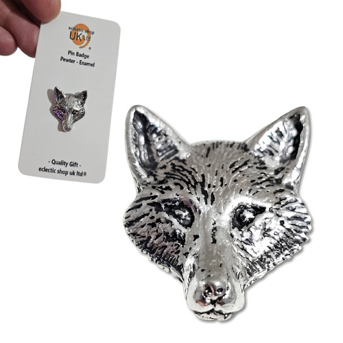 Fox head pewter - fox, pin