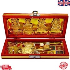 Hindu God Statue Yantra Mata Coin Idol Dhan Laxmi Pooja Box Kit Kuber Ganesha
