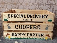 Personalised Family Large Wooden Easter Crate Box Easter Bunny Egg Gift Treat