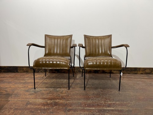 Pair tan leather armchairs - pair,