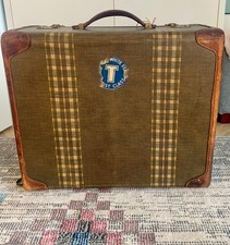 Vintage Wardrobe Steamer Trunk / Wardrobe Case, Plaid Canvas & Leather, First Cl
