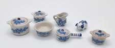 Unusual lot blue & white china Dolls House kitchen items pans piggy bank floral
