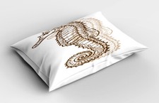 Seahorse Pillow Sham Exotic Sea Animal Waves