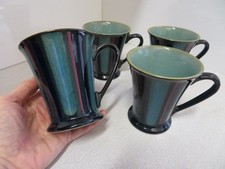 Denby Gatsby Footed Mugs x 4 Stripe Pattern with Green Interior