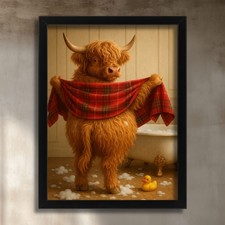 Highland Cow Bathroom Art