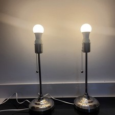 Pair Of Ikea Arstid Table Lamps Silver Coloured Tall Pull Chain bedside cabinet