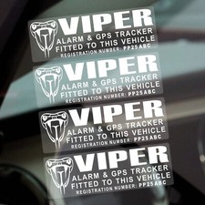 4 x Stickers VIPER Alarm and GPS Tracking Signs Device Fitted PERSONALISED