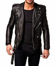 MENS STYLISH SLIM FIT REAL GENUINE LEATHER JACKET BLACK VINTAGE BIKER NEW