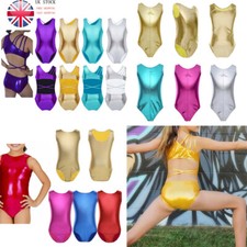 Kids Girls Wet Look Leotards Child Ballet Gymnastics Metallic Dancewear Costumes