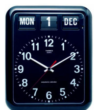 TWEMCO Wall Clock Flip Perpetual Calendar BQ-12A Black 15"H Rectangular