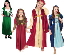 Medieval Princess Girls Historical Tudor Fancy Dress Book Day Costume Age 3-13