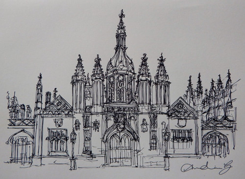 Ink drawing kings - kings, cambridge