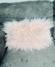 46x29cm 18.5x 1.5" Large Rectangular Blush Pink Mongolian Fur Cushion cover