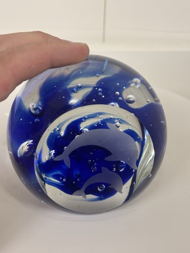 Large vintage hand blown blue - hand-blown,