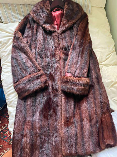 Muskrat fur long overcoat with - muskrat,