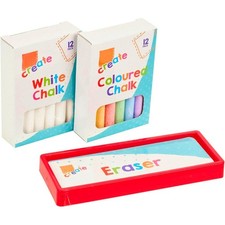 25pc Chalk & Eraser Set, White