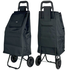 KRATOS 2 Wheel Large Strong Shopping Trolley Shopping Cart Grocery Bag Black 59L