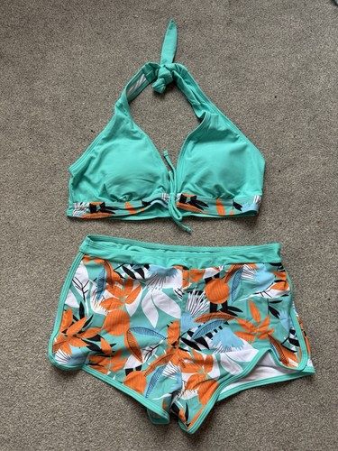 Turquoise green floral bikini - turquoise,