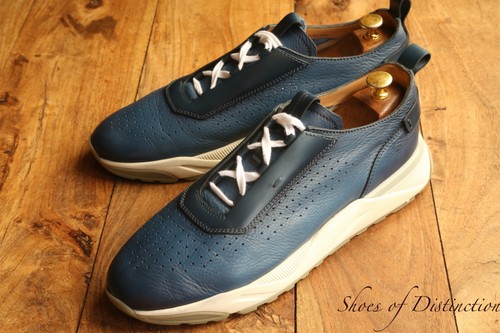 Santoni blue leather sneakers - leather,