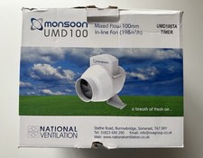 Monsoon 4" In Line Mixed Flow Bathroom Extractor Fan with Timer - UMD100T