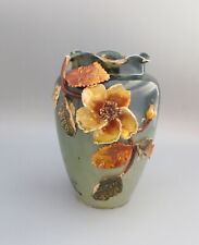 Vintage Art Pottery Vase - Applied / Encrusted Flowers A/F 17.5cm