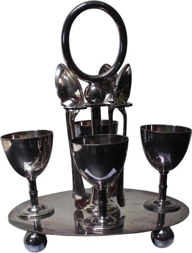 Silver plated egg cup holder - silver,