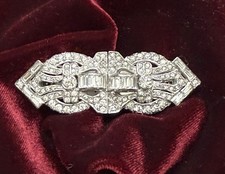 Vintage Art Deco Diamanté Paste Dress Clips Duette Brooch Costume Jewellery AF