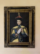 Oriental Oil Painting with Beautifully Carved Antique Frame