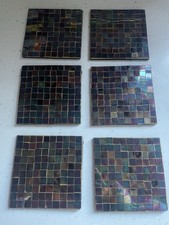 Set Of Six Iridescent Mosaic Vintage Glass Coasters