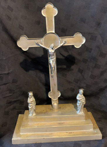 Antique brass altar crucifix - brass,