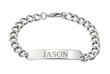 Engraved ID Bracelet Man's Stainless Steel Personalised 8.5" Any Name 12 Letters