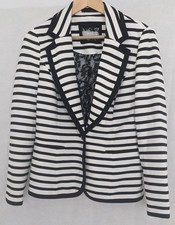 Per Una Black/White Striped Blazer Suit Jacket Ladies Size 12 Party Cocktail