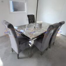 150cm Louis Light Grey Marble Dining Table with 4 Lion Knocker Velvet Chairs Set