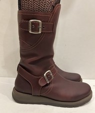 Gorgeous Moshulu Burgundy Leather Mid Calf Biker Style Boots UK7 Eu41 VGC -Boxed