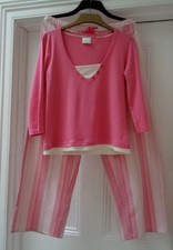 La Senza Pink Cotton Woven Strip Bottom Jersey Top PJ Pyjama Set UK14